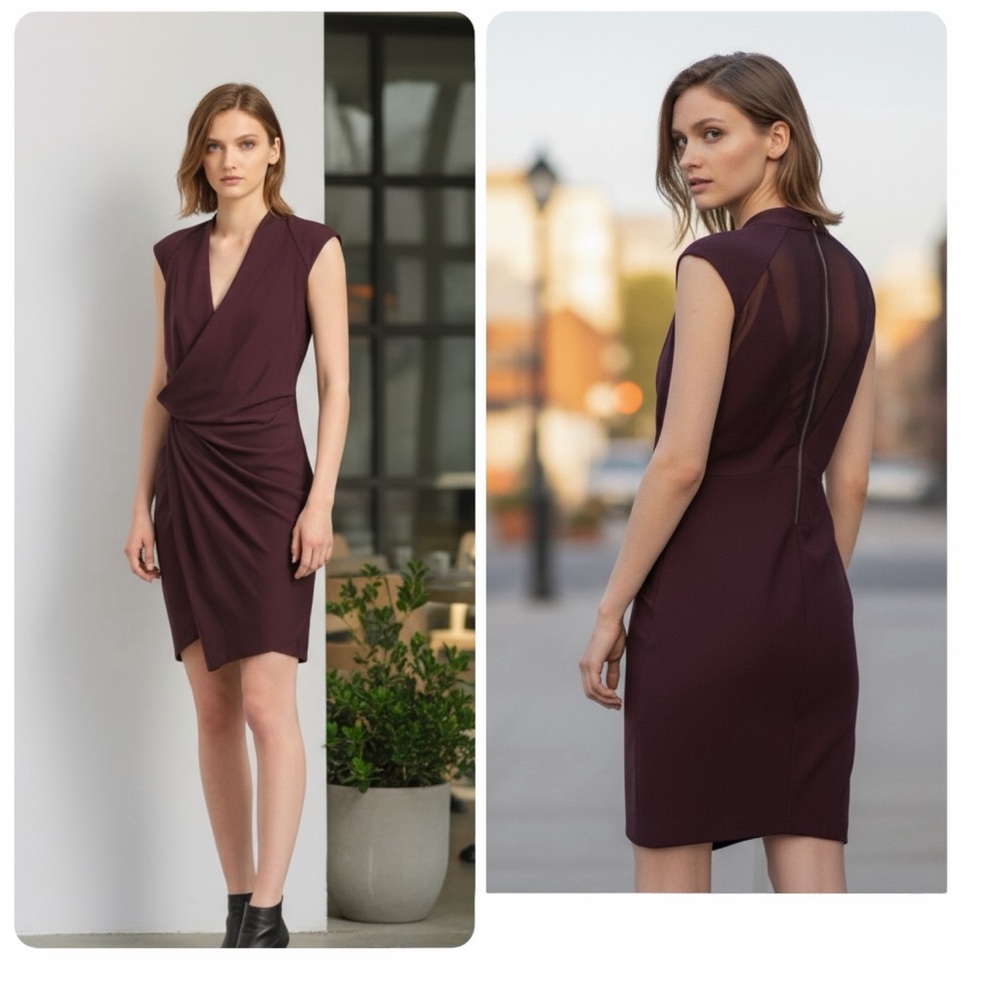 Helmut Lang Molten Drape Twist Front Dress Plum Burgundy Asymmetrical Cocktail 2